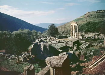 Panoramic View of the Site with the Tholos Temple at the Sanctuary of Athena Pronaia